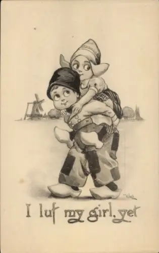 Künstler Ak Kinder in niederländischer Tracht, I luf my girl, yet