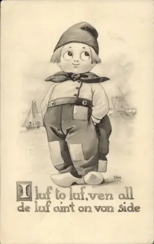 Künstler Ak Junge in niederländischer Tracht, I luf to luf, ven all de luf ain't on von side