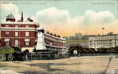 Ak Dover Kent England, Grand Hotel, Marine Gardens,  Pferdewagen,  