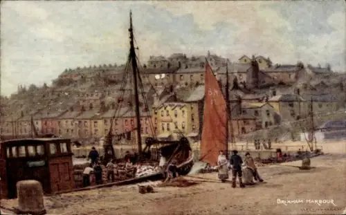 Ak Brixham Devon England, Brixham Harbour, Hafenansicht, Boote, Fischer, Häuser