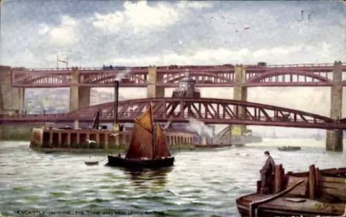 Künstler Ak Newcastle upon Tyne Northumberland England, Tyne and High Level Bridge