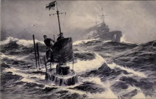 Künstler Ak Stöwer, Willy, Deutsches U Boot in der Nordsee, Auf der Wacht