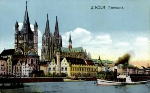 Ak Cöln Köln am Rhein, Panorama von  Dom, Schiffe, Wasser