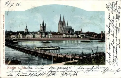 Ak Cöln Köln am Rhein, Stadtansicht von  Rhein, Dom, Schiffe, Brücke