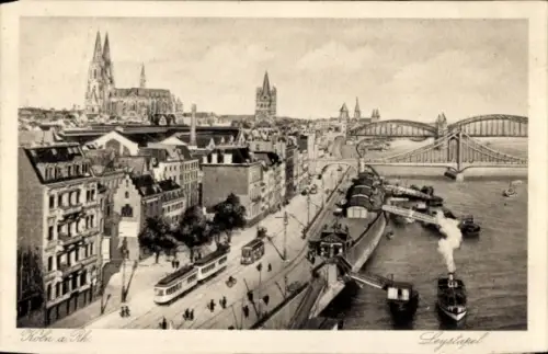 Ak Cöln Köln am Rhein, Stadtansicht  Rhein, Schiffe, Straßenbahn, Dom