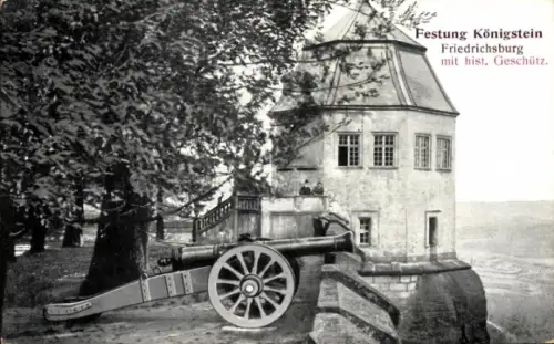 Ak Königstein an der Elbe Sächsische Schweiz, Festung  Friedrichsburg, s Geschütz
