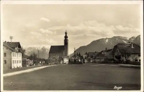 Ak Anger in Oberbayern, Schöne Landschaft, Kirche, Berge, Häuser, Ort Anger