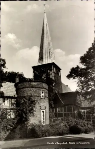 Ak Hamburg Bergedorf, Bergedorfer Kirche, Hasseturm, Schwarz-Weiß-Foto