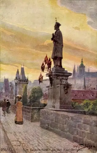Künstler Ak Jansa, V., Praha Prag Tschechien, Statue, Karlsbrücke