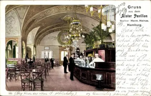 Ak Hamburg, Alster Pavillon, Innenansicht, Kellner