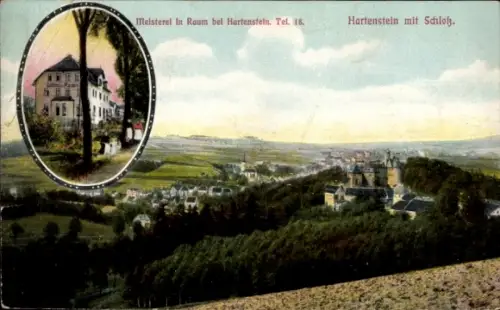 Ak Hartenstein im Erzgebirge Sachsen, Hartenstein mit Schloss, Landschaft, Meisterel in Raum bei 