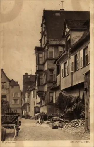 Ak Strasbourg Straßburg Elsass Bas Rhin, Straße mit Häusern, Wagen, Holzstapel, Riquezmar, Reiche