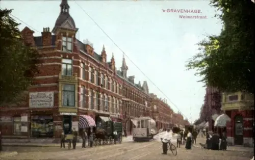 Ak 's Gravenhage Den Haag Südholland, Weimarstraat, Geschäfte, Straßenbahn