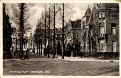 Ak Amsterdam Nordholland Niederlande, Honthorststraat,  Süd, Bäume, Straßenansicht