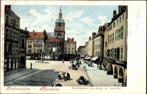 Ak Thionville Diedenhofen Lothringen Moselle, Marktplatz,  Thionville, Menschen, Marktstände