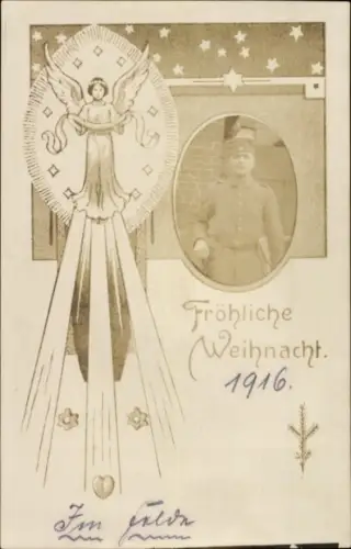 Ak Glückwunsch Weihnachten, Engel, Soldat in Uniform