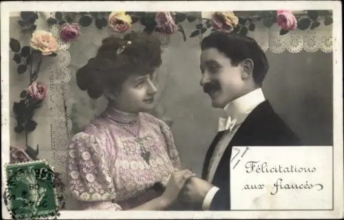 Ak Glückwunsch, Felicitations aux fiances, Rosen