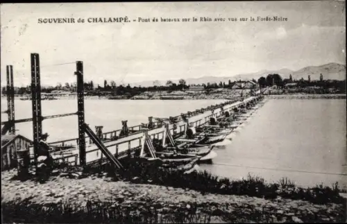 Ak Chalampé Eichwald Elsass Haut Rhin, Pont du bateaux sur le Rhin
