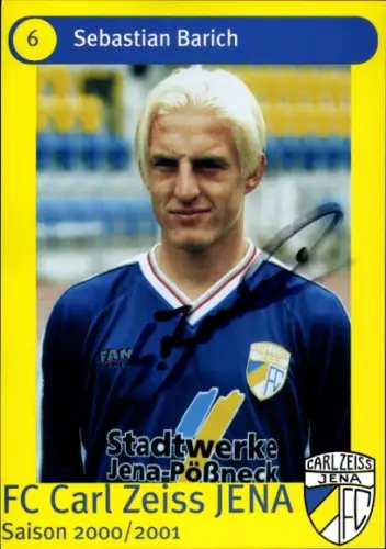Autogrammkarte Fußballer Sebastian Barich, FC Carl Zeiss Jena, Autogramm