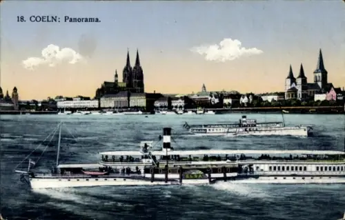Ak Köln am Rhein, Rheinpanorama, Dampfer