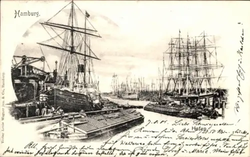 Ak HAPAG Dampfer Hamburg (I), Passagierschiff, Schiffe im Hafen,  Verlag Louie Wagner jun. & Co.