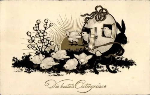 Ak Glückwunsch Ostern, Osterhase, Küken, Osterei