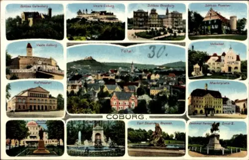 Ak Coburg in Oberfranken, Schloss Callenberg, Veste  Schloss Ehrenburg, Schloss Rosenau, Hoftheat