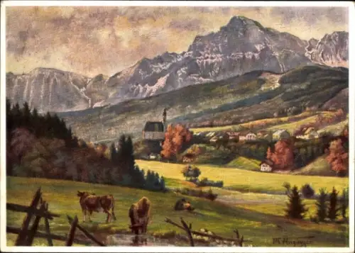 Künstler Ak Anger im Berchtesgadener Land Oberbayern, Landschaft