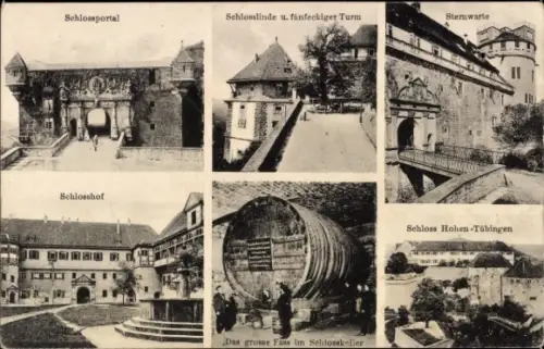 Ak Tübingen am Neckar, Schlossportal, Schlosslinde, fünfeckiger Turm, Sternwarte, Schlosshof, gro
