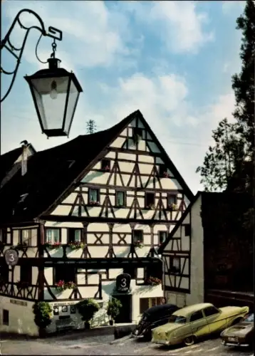 Ak Meersburg am Bodensee, Fachwerkhaus, Hotel 3-Stuben, WUNSTUREN, alte Autos, Laterne