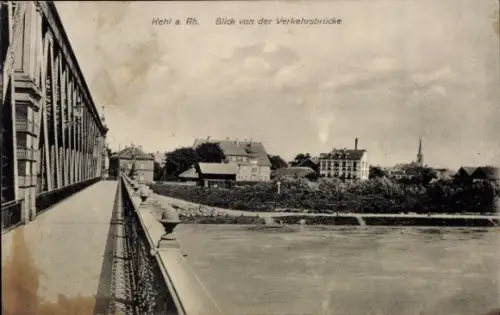 Ak Kehl am Rhein, Blick von der Verkehrsbrücke, Häuser, Fluss, Landschaft