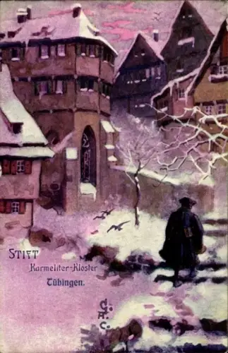 Künstler Ak Tübingen am Neckar Baden Württemberg, Partie am Karmelitenkloster, Stift