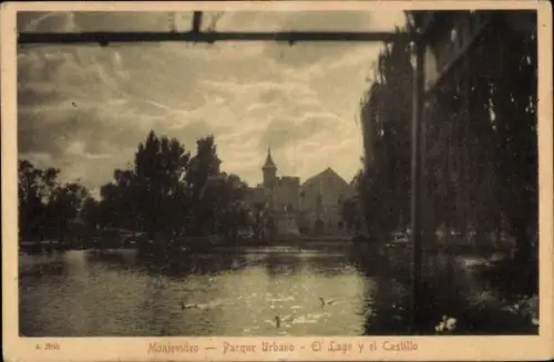 Ak Montevideo Uruguay,  Parque Urbano, El Lago, das Schloss, Wasser, Bäume, Enten