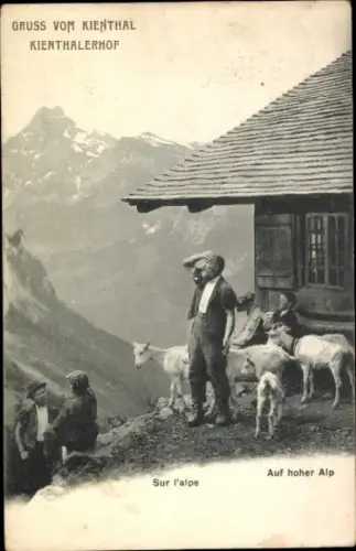 Ak Kiental Reichenbach im Kandertal Kanton Bern, Ziegenhirte am Haus