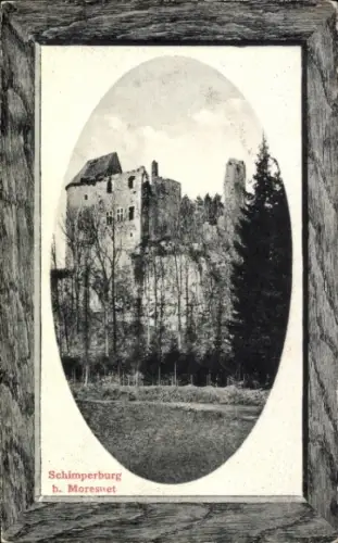 Ak Moresnet Plombières Bleiberg Wallonien Lüttich, Schimperburg,  Ruine, Wald, Schwarz-Weiß-Foto
