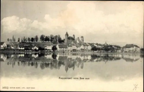 Ak Rapperswil Kanton Sankt Gallen, Rapperswil vom See aus, Landschaft, Wasser, Berge,  Gebäude