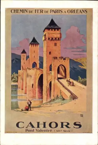 Künstler Ak Cahors Lothringen, Pont Valentré, Paris-Orléans-Eisenbahn