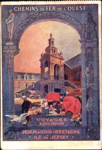 Künstler Ak Chemins de Fer de l'État, Normandie, Bretagne, Marktplatz