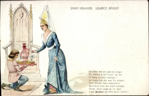 Ak Saint Galmier Loire, Source Badoit, Reklame, Diener