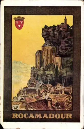 Wappen Ak Roc Amadour Rocamadour Lot, Vallee de l'Alzou, Burg