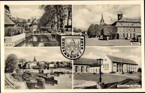 Ak Boizenburg an der Elbe, Wall, Rathaus, Hafen, Kulturhaus "Kurt Bürger"