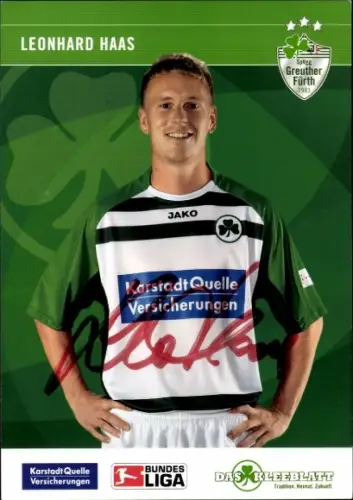 Autogrammkarte Fußballer Leonhard Haas, SpVgg Greuther Fürth, Autogramm