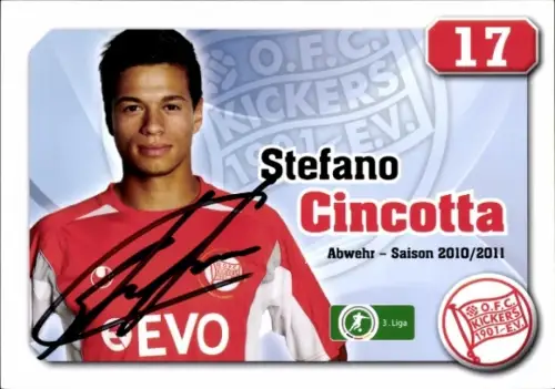 Autogrammkarte Fußballer Stefano Cincotta, Kickers Offenbach, Autogramm