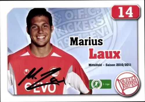 Autogrammkarte Fußballer Marius Laux, Kickers Offenbach, Autogramm
