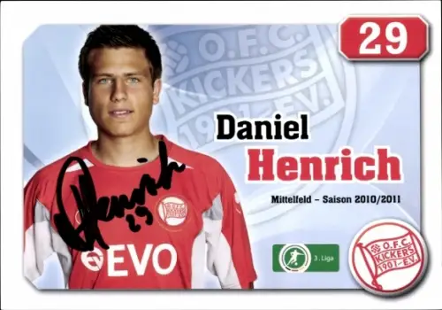 Autogrammkarte Fußballer Daniel Henrich, Kickers Offenbach, Autogramm