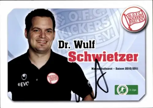 Autogrammkarte Mannschaftsarzt Dr. Wulf Schwietzer, Kickers Offenbach, Autogramm