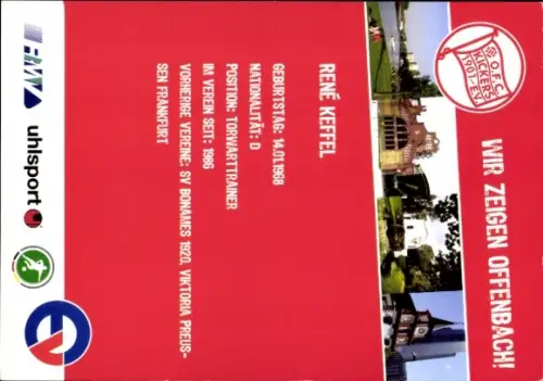 Autogrammkarte Torwarttrainer René Keffel, Kickers Offenbach, Autogramm