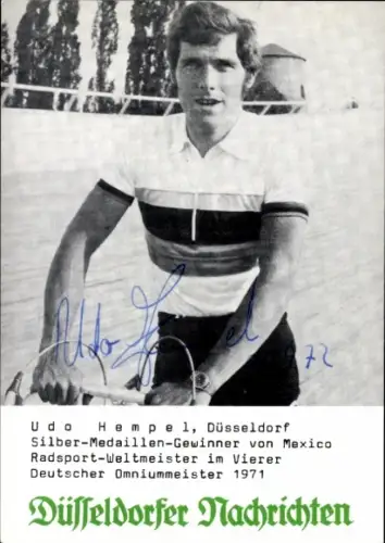 Autogrammkarte Radrennfahrer Udo Hempel, Portrait, Autogramm