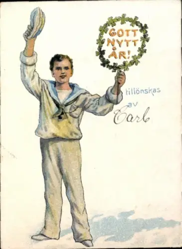 Künstler Ak Nyström, Jenny, Fröhliches Neujahr, Matrose in Uniform