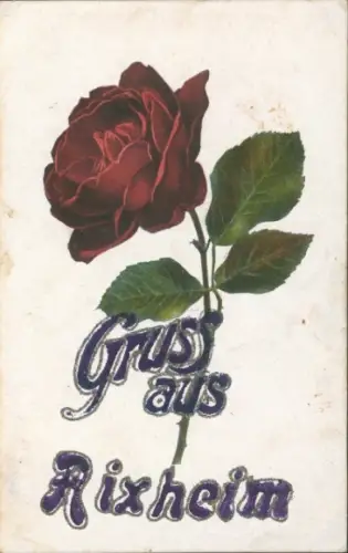 Glitzer Ak Blühende rote Rose